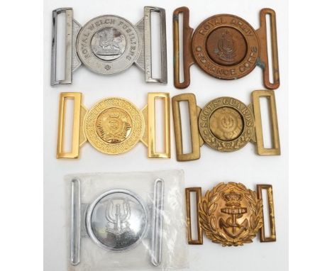 A Scots Guards brass belt buckle:  together with  five others, Royal Navy, Royal Logistics Corps, Royal Army Ordnance, Royal 