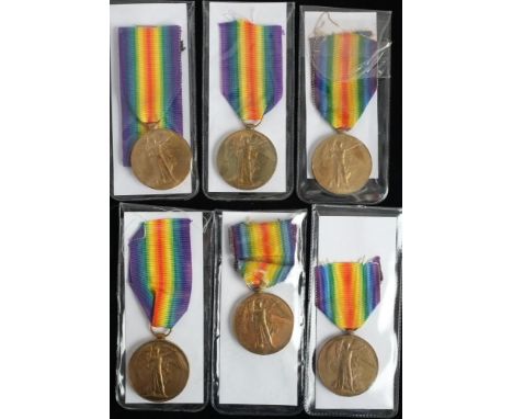 Six WWI Victory Medals:'3831 Pte G Howath Manch R''945025 Dvr C H Shutter RA''64589 Cpl J Tate RA''M-350884 Pte F E Cooper AS