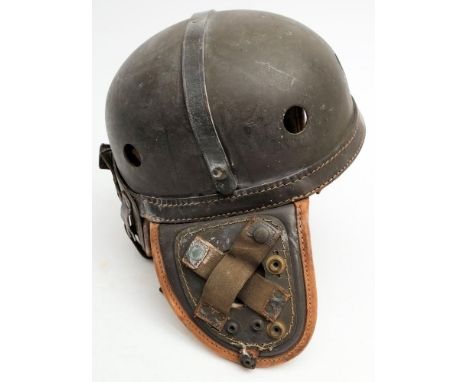 An American US Army Rawlings Pattern tank helmet: with ear flaps and neck guard, brown leather liner. 