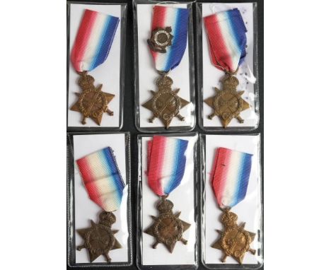 A group of six WWI 1914-15 Stars:'18506 Pte G Woodstock Bord. R''6622 DA J Wood  DH RNR''M2-055412 Pte J R Staples ASC''J2006