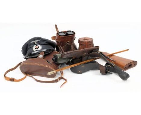 A WWI period Sam Browne belt with holster: date stamped 1918 to one cartridge pouch, together with a pair of WWI period Naval