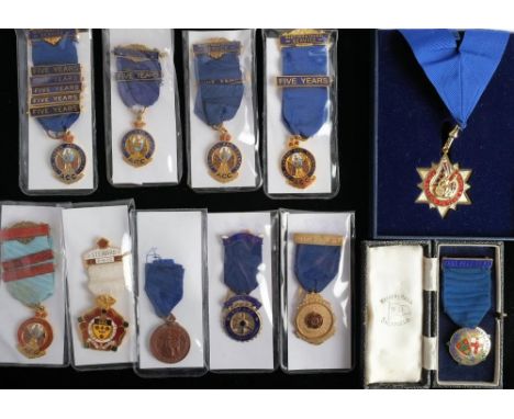 A group of eleven Society Club jewels: including a silver gilt and enamel jewel for Past President of Rugeley Rotary Club and