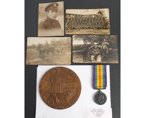 A WWI War Medal to ' GS-18591 Pte F J Sherd R Fus': together with a Memorial Plaque for 'Arthur Herbert Sherd' and four WWII 