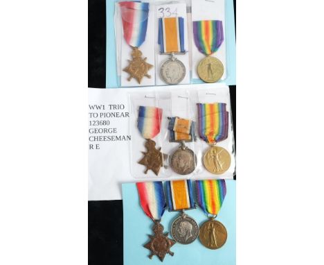 Three WWI trios:'1744 Pte F A Lonergan RAMC' (War Medal associated with erased name)'123680 Pnr G Cheeseman RE''M2-135864 Pte