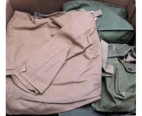 A collection of WWII and later canvas  rucksacks, map and ammunition cases: together with two gas masks, two pairs of black l