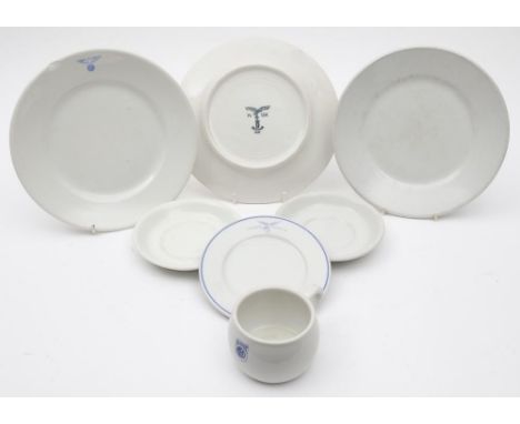 A group of NSDAP and Luftwaffe white glazed table ware: various factories, comprising  three dinner plates, three saucers and