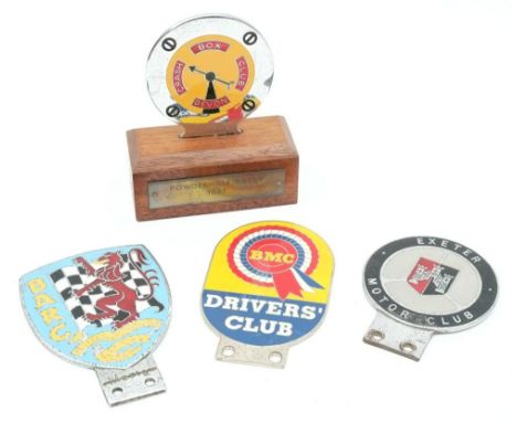 A BARC enamel badge 'M 2718' by Marples &amp; Beasley, Birmingham: together with a' BMC Drivers Club' badge, and 'Exeter Moto
