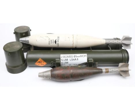 An inert L54A1 81mm mortar illumination round: together with an inert mortar shell, a plastic L54A1 two round carry tube, two