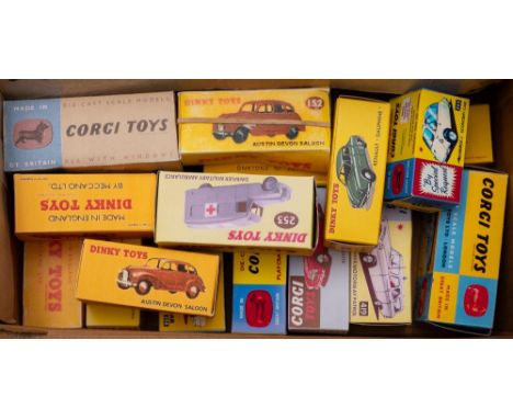 A group of various Dinky diecast vehicles: including No. 233 Heinkel Economy car, No. 253 Damlier Military Ambulance and othe