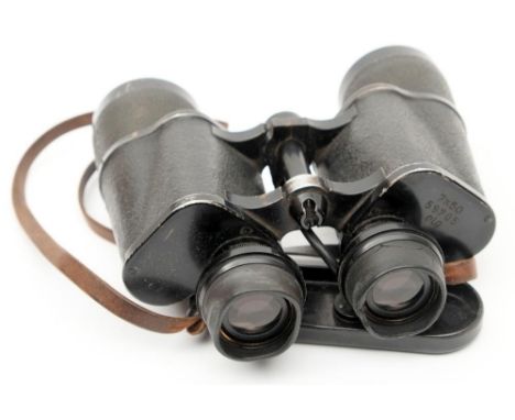 A pair of WWII Karl Zeiss 7x50 binoculars: serial number 59705, black crackle finish to tubes and stamped pre-war ordnance co