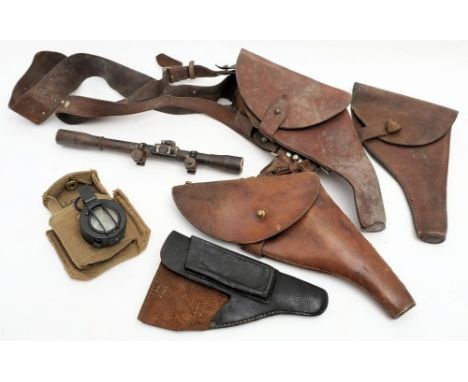 A WWII Mils MK I Compass by T Goode &amp; Co Ltd, London in canvas  pouch: together with a Parker Hale rifle scope , a Sam Br