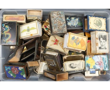 A collection of various matchbox covers: including enamel and cloisonne examples, WWII commemoratives, film stars and others 