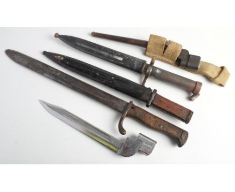 A Swedish 1896 pattern bayonet: numbered '557' to ricasso' and stamped to hilt 'L10 No. 518' one piece milled grip, in a stee