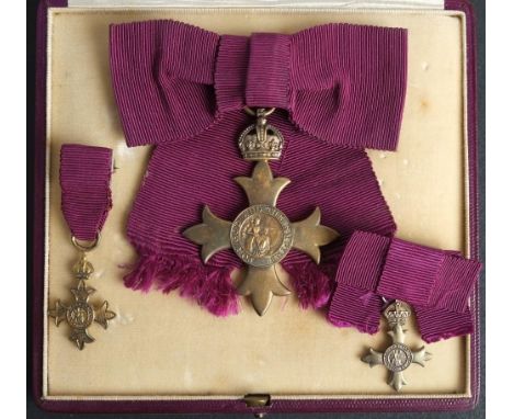 A Civil MBE, maker R&amp;S Garrard &amp; Co, London, 1917 with lady's bow riband in case of issue: together with two miniatur