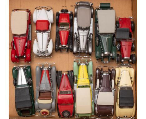 A group of Franklin/Danbury Mint model cars: including 1937 Cord Phaeton Coupe, a 1937 Bugatti Type 57SC  (some damage and lo