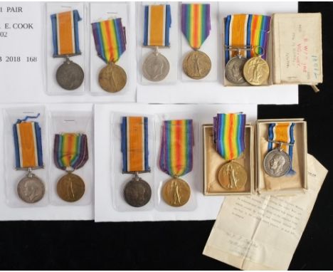Six WWI pairs:'M-2 156962 Pte A Jaynes ASC''4450 Pte F Wilson R W Fus''M1-08850 J H Barrett ASC''183502 Gnr E Cook RA''W 5478
