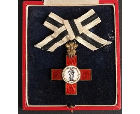 Order of The League of Mercy 1838 Badge of the Order: gilt and enamel with lady's bow riband in case of issue. 