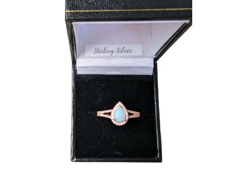 Silver-gilt pear shaped opal and cubic zirconia ring, stamped and boxedCondition Report:Size S