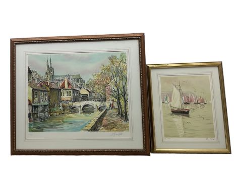 Pierre Eugene Cambier (French 1914-2000): 'Chartres - L'Eure et la Cathedrale', limited edition lithograph signed and numbere