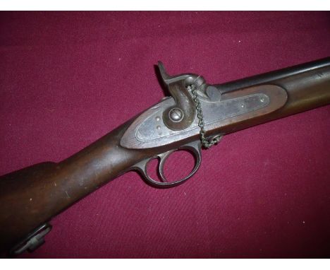 Percussion cap Enfield type two band percussion cap gun with fixed foresights and adjustable rear ladder sights, mounted with
