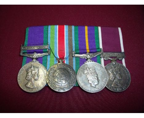 ERII group of four military medals comprising of GSM with Northern Ireland clasp, UN Service Medal, Accumulated Campaign Serv