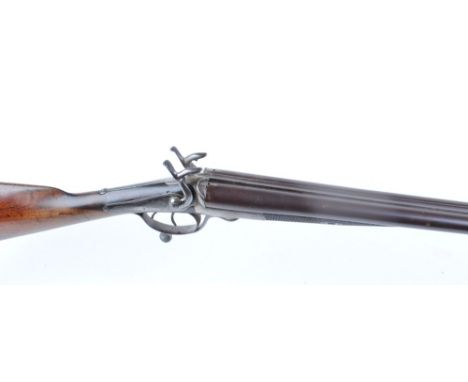 12 bore Pinfire by J V Potter, Kings Lynn, 30 ins damscus barrels, scroll and border engraved back action locks and hammers, 