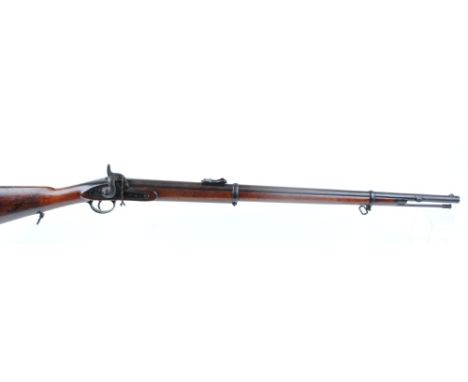 .577 Percussion 1856 pattern service rifle by Thomas Turner Birmingham, 33 ins steel banded barrel, steel ramrod, rear ramp s
