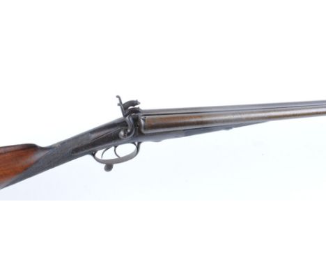 12 bore Pinfire by Thomas Chard, Croydon, 25½ ins barrels, scroll and border engraved back action locks, rotary under lever o