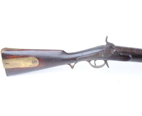 .704 Nepalese Brunswick, percussion rifle, sighted 30,1/4 ins two groove barrel with side bayonet bar, border engraved back a