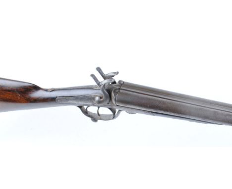 12 bore Pinfire by W T Wyatt, Blandford, 30 ins damascus barrels, scroll and border engraved back action locks and hammers, r