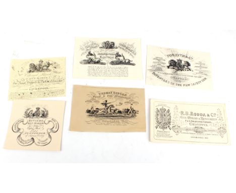 Six gunmakers trade labels: Thomas Osborn; W Smith; Edward Patrick; R B Rodda; Forsyth & Co; Riviere