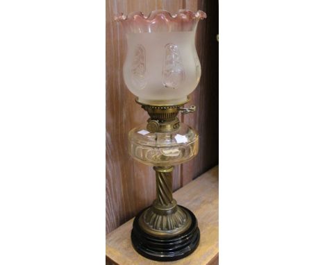 Victorian oil lamp base with glass globe