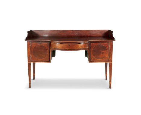 ***ADDITIONAL LOT***A 19TH CENTURY INLAID RECTANGULAR BOWFRONT SIDEBOARD, with raised panel back and sides above a central fr