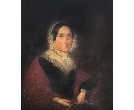 VICTORIAN SCHOOLPortrait of a lady in a red shawlOil on canvas, 33 x 28cm