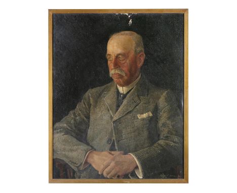HENRY SOUTHGATE SANDS, RBSA (1900-1971)Portrait of a Gentleman, half-length seated with his hands claspedOil on canvas, 68 x 