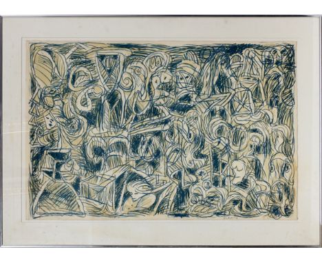PIERRE ALECHINSKY (BELGIAN,1927-), COLOR LITHOGRAPH, 1970, H 25 1/2", W 40", "PROBLEME DEMOGRAPHIQUE#67/100; pencil signed; L