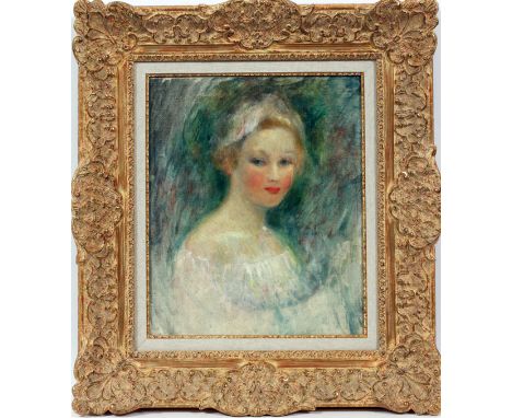 ABEL FAIVRE (FRENCH, 1867-1945), OIL ON CANVAS, H 18", W 15", PORTRAIT OF A YOUNG GIRLSigned center right; gilt period frame.