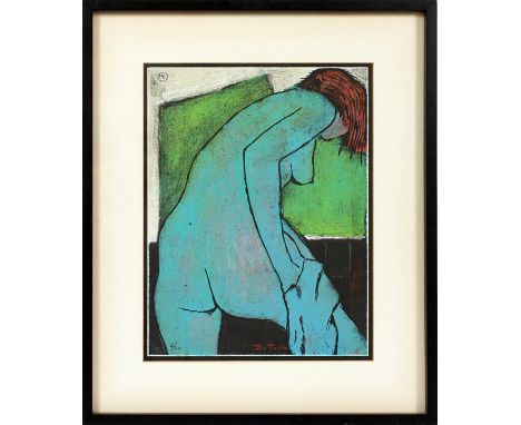 ÁNGEL BOTELLO PUERTO RICAN MONO-PRINT ON PAPER H 17" W 13" FEMALE STANDING NUDEÁngel Botello was a Spanish painter known for 