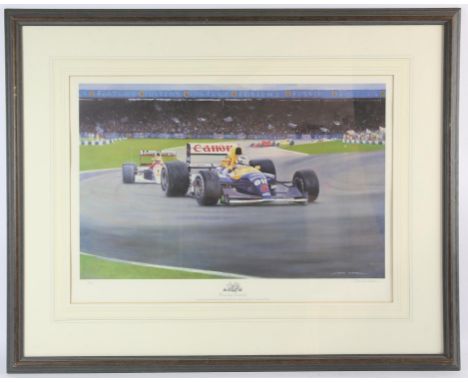 Formula One - Craig Campbell limited edition print of Nigel Mansell, 3/850, framed and glazed, 65 x 80 cm. 