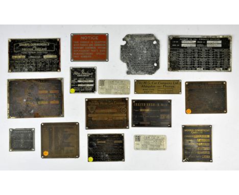 Collection of Vintage Classic Chassis plates and other plates - To include, Daimler, Austin Seven, Morris-Commercial, Triumph