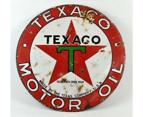 Texaco - Motor Oil Enamel round sign, diameter 66cm. 