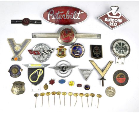 Collection of Vintage badges - Emblems to include, Peterbilt, Buick 8 trunk, Diamond Reo, British Racing Automobile Club (117