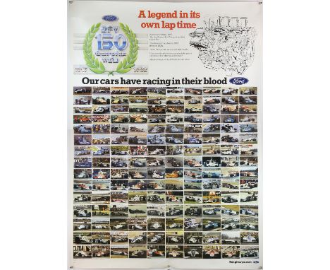 Poster Large Ford poster celebrating 150 F1 wins with the Ford DFV engine and showing photos of each winning car. Approx 55" 
