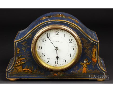 A small Chinoisorie decorated clock by Walker &amp; Hall, c1890, the French movement numbered 49804, in an attractive blue an