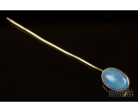 An antique French black opal and 18ct yellow gold stickpin, c1910, French control marks to the pin