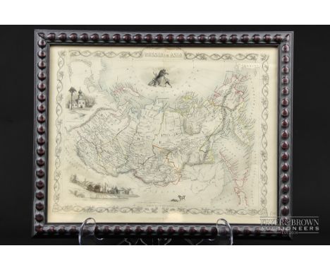 'Russia in Asia', framed bookplate map, 19th century, c1850, printed by J. &amp; F. Tallis, London &amp; New York, with illus