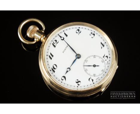 A 9 carat gold pocket watch, c1950, by Fortex, the white enamel dial with black painted numerals, the case engraved to the ba