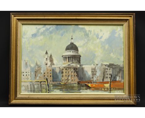 Norman Wilkinson - St Pauls from the river Thames, gouache on board, signed, 55 x 37cm approx. * This lot may be subject to A