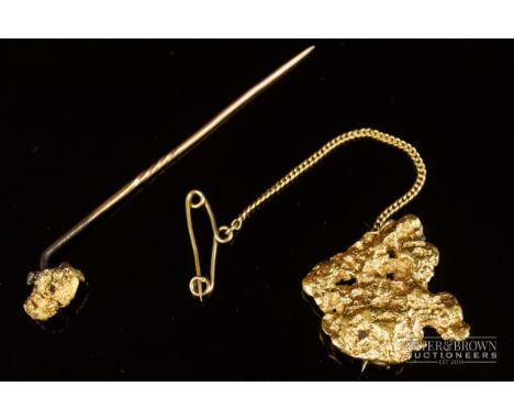 An antique gold nugget brooch and stick pin (2)