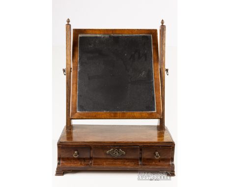 A George III and later mahogany caddy dressing table mirror, with three small drawers on ogee feet, 47cm high max. approx.